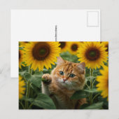 Schattigee Ginger Cat in Zonnebloemen Briefkaart (Voorkant / Achterkant)