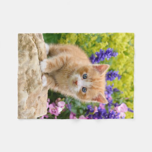 Schattigee Ginger Cat Kitten Flowery Garden comfor Fleece Deken (Voorkant (Horizontaal))