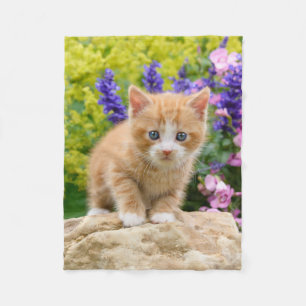 Schattigee Ginger Cat Kitten Flowery Garden comfor Fleece Deken