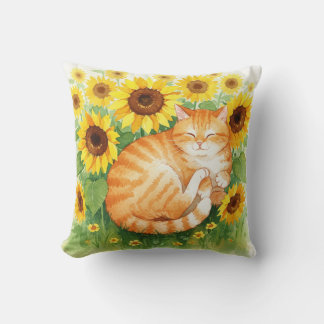 Schattigee Ginger Cat met Zonnebloemen Kussen