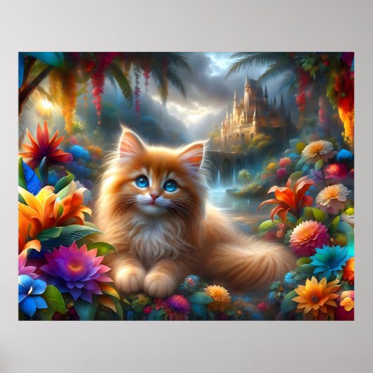 Schattigee Ginger Kitten in Tropical Paradise Fant Poster (Voorkant)