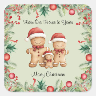 Schattigee Gingerbread Cookie Familie Kerstmis Vierkante Sticker