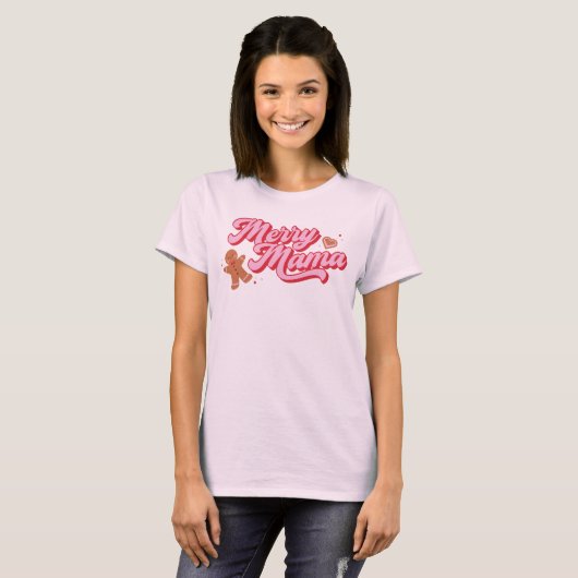 Schattigee Gingerbread Cookie Merry Mama Holiday T-shirt (Voorkant volledig)