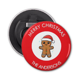 Schattigee Gingerbread Man aangepaste kerst Button Flesopener
