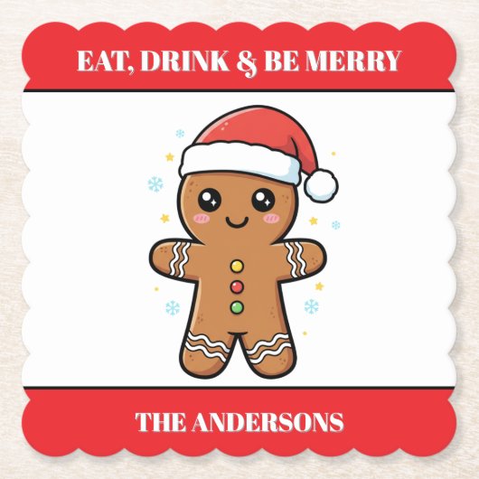 Schattigee Gingerbread Man aangepaste kerst Kartonnen Onderzetters (Voorkant)