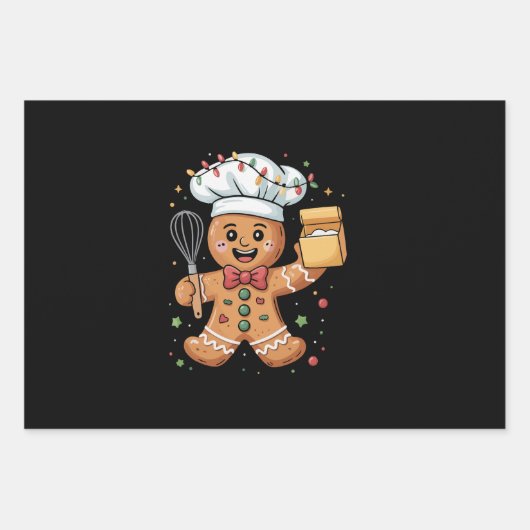 Schattigee Gingerbread Man Baker Christmas Chef Ba Inpakpapier Vel (Voorkant)
