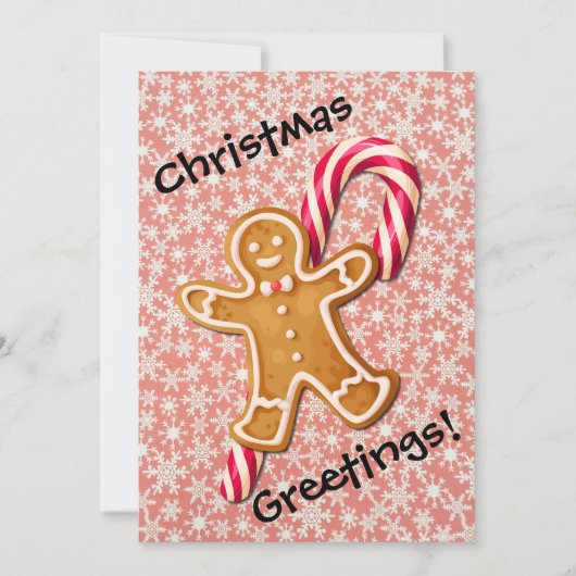 Schattigee Gingerbread Man Candy Cane Retro Kerstm Feestdagenkaart (Voorkant)