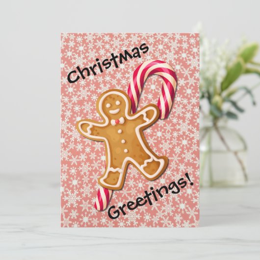 Schattigee Gingerbread Man Candy Cane Retro Kerstm Feestdagenkaart (Staand voorkant)