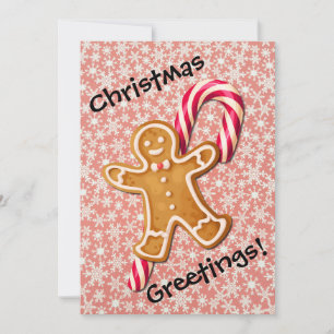 Schattigee Gingerbread Man Candy Cane Retro Kerstm Feestdagenkaart