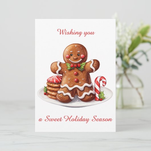 Schattigee Gingerbread Man Kerst Flat Vakantie Kaa Feestdagenkaart (Staand voorkant)