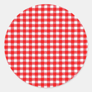 Schattigee gingham rood en wit picknick lunch ronde sticker