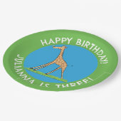 Schattigee giraf met vlinder cartoon verjaardag papieren bordje (Gekanteld)