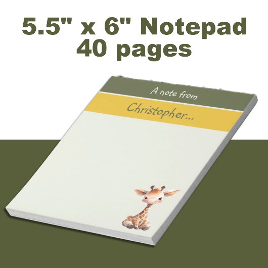 Schattigee giraffe aangepaste naam groene kinderen notitieblok