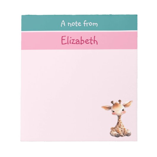 Schattigee giraffe aangepaste naam roze kinderen notitieblok (Voorkant)