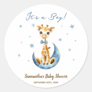 Schattigee Giraffe Baby shower Favor Dank je Blue  Ronde Sticker