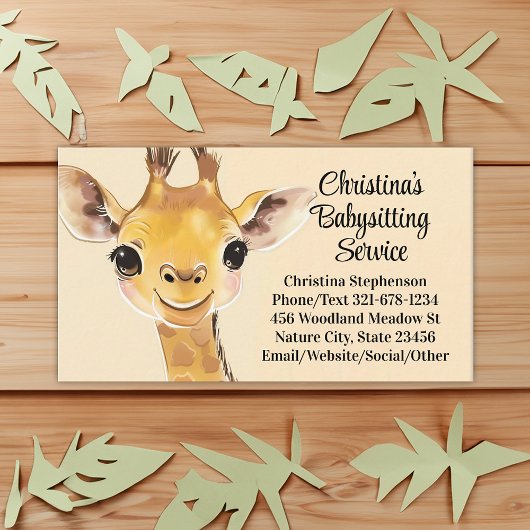 Schattigee Giraffe Babysitter Nanny Kinderopvang Visitekaartje