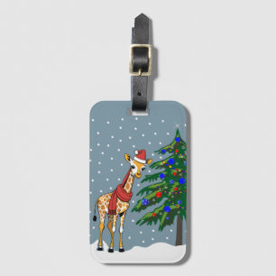 Schattigee Giraffe Beanie en sjaal met kerstboom Bagagelabel
