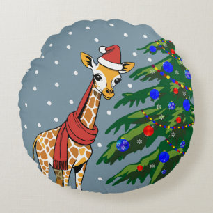 Schattigee Giraffe Beanie en sjaal met kerstboom Rond Kussen