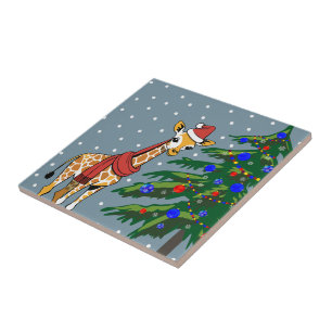Schattigee Giraffe Beanie en sjaal met kerstboom Tegeltje
