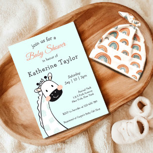 Schattigee Giraffe Blauw Baby shower Uitnodiging
