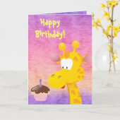 Schattigee Giraffe & Cupcake Happy Birthday Kaart (Gele Bloem)