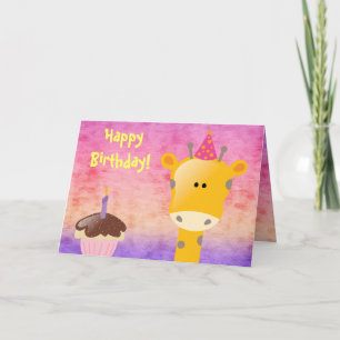 Schattigee Giraffe & Cupcake Happy Birthday Kaart