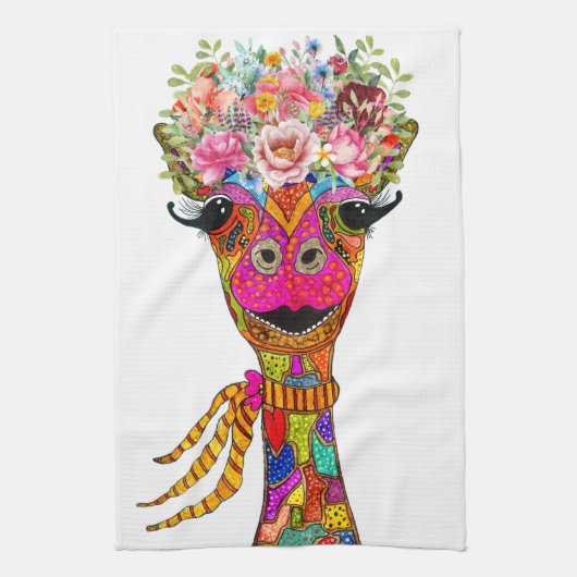 Schattigee Giraffe Floral Crown Keukenhanddoek (Verticaal)