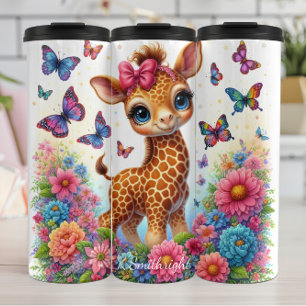 Schattigee Giraffe Flowers Butterflies Whimsical S Thermosbeker