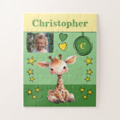Schattigee giraffe fotonaam groen geel kinder legpuzzel (Verticaal)