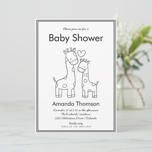 Schattigee Giraffe Hand getrokken baby shower Kaart (Staand voorkant)