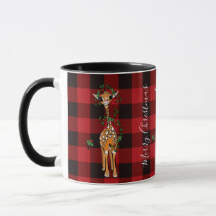 Schattigee Giraffe Holly Garland Rood Zwart Plaid Mok