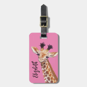 Schattigee Giraffe Illustratie Gepersonaliseerd Bagagelabel