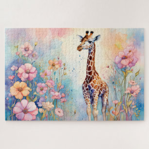 Schattigee Giraffe in een pasteltuin Legpuzzel