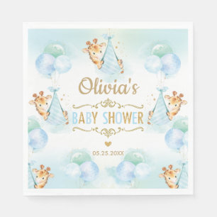 Schattigee Giraffe Jongen Baby shower Blauw Papier Servet