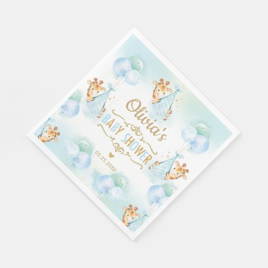 Schattigee Giraffe Jongen Baby shower Blauw Papier Servet (Hoek)