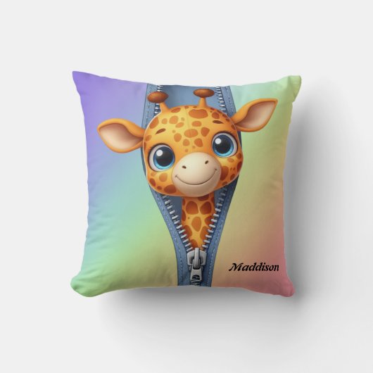 Schattigee Giraffe Kinder naam Kussen (Voorkant)