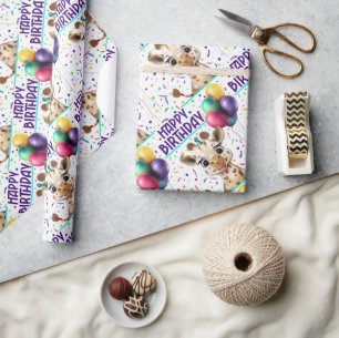 Schattigee Giraffe Kleurrijke Confetti Kids Verjaa Cadeaupapier