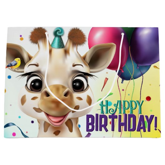 Schattigee Giraffe Kleurrijke Confetti Kids Verjaa Groot Cadeauzakje (Voorkant)