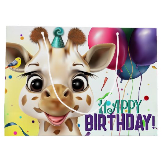 Schattigee Giraffe Kleurrijke Confetti Kids Verjaa Groot Cadeauzakje (Achterkant)