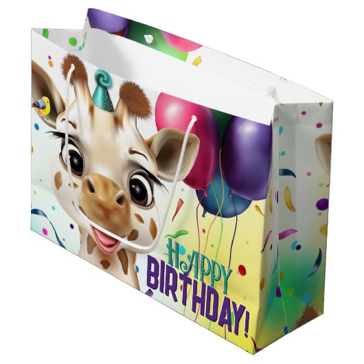 Schattigee Giraffe Kleurrijke Confetti Kids Verjaa Groot Cadeauzakje (Voorkant Gekanteld)