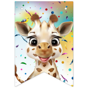 Schattigee Giraffe Kleurrijke Confetti Kids Verjaa Vlaggetjes