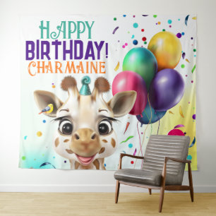 Schattigee Giraffe Kleurrijke Confetti Kids Verjaa Wandkleed