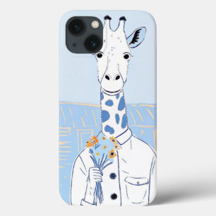 Schattigee giraffe lichtblauwe pop kunst iPhone 13 hoesje