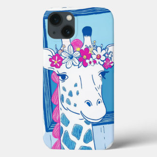 Schattigee giraffe met bloemen pop kunst iPhone 13 hoesje