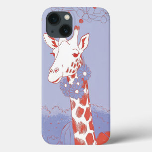 Schattigee giraffe met bloemetjes lila pop kunst iPhone 13 hoesje