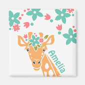 Schattigee Giraffe met Flower Crown gepersonalisee Magneet (Voorkant)