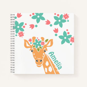 Schattigee Giraffe met Flower Crown gepersonalisee Notitieboek