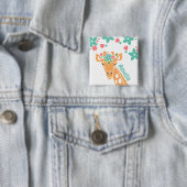 Schattigee Giraffe met Flower Crown gepersonalisee Vierkante Button 5,1 Cm (In situ)