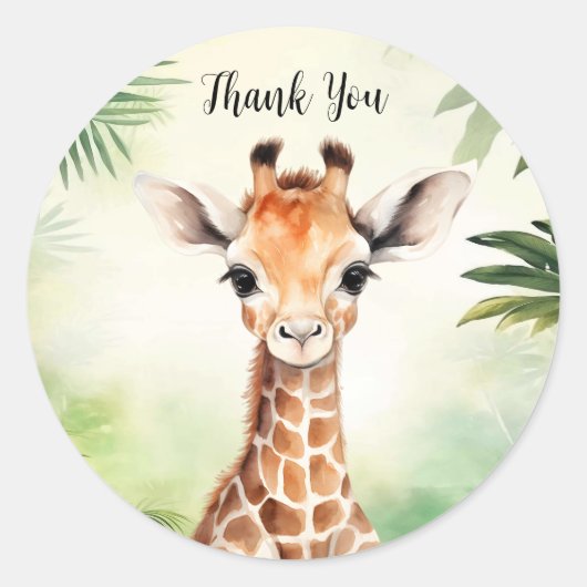 Schattigee Giraffe Oerwoud Baby shower Party Mooi Ronde Sticker (Voorkant)