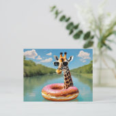 Schattigee Giraffe op Donut Floatation Device Briefkaart (Staand voorkant)